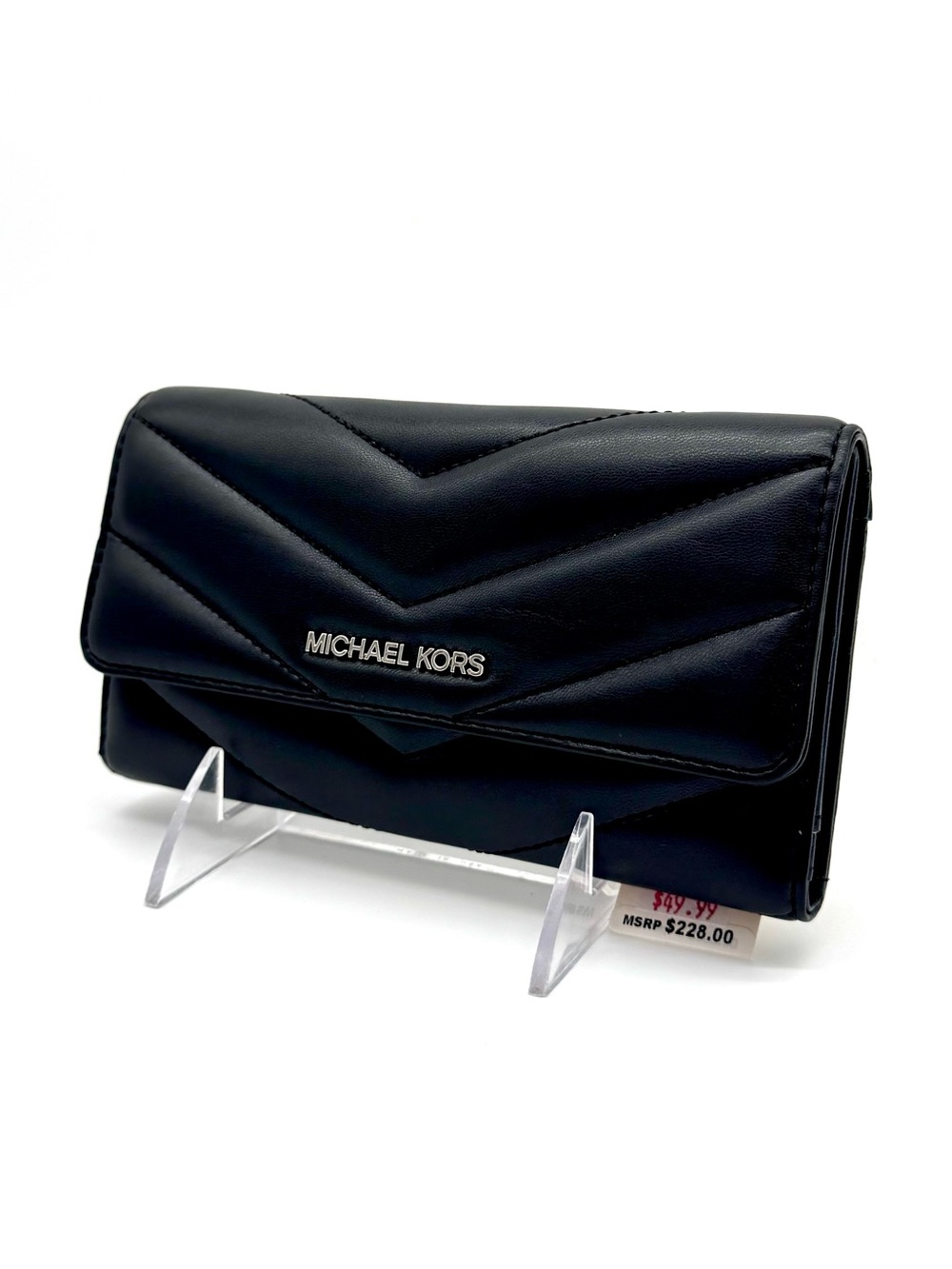 Michael Kors Large Quilted Trifold Wallet Black/Silver